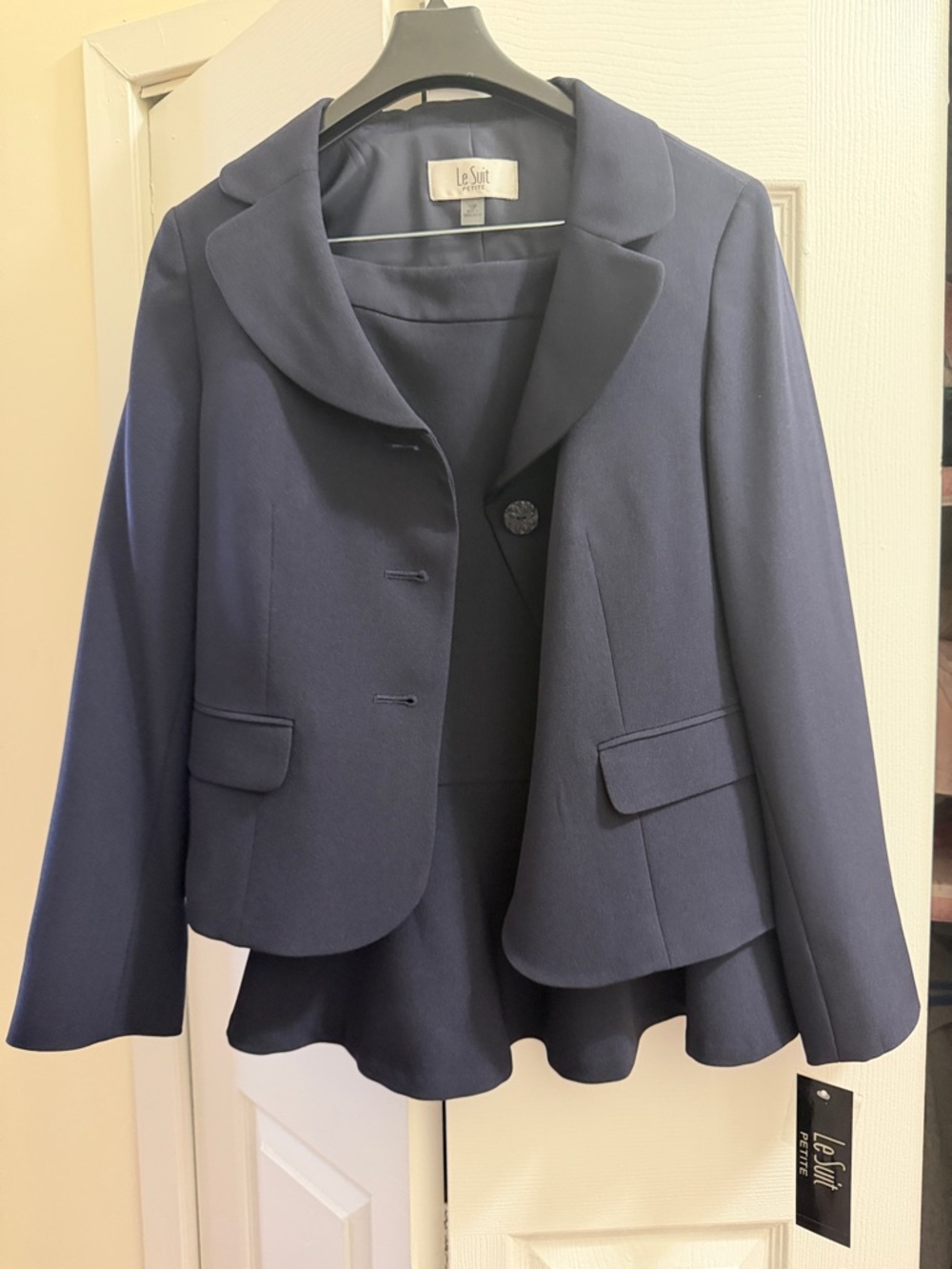 Le Suit Navy Peplum-Style Tailored Blazer